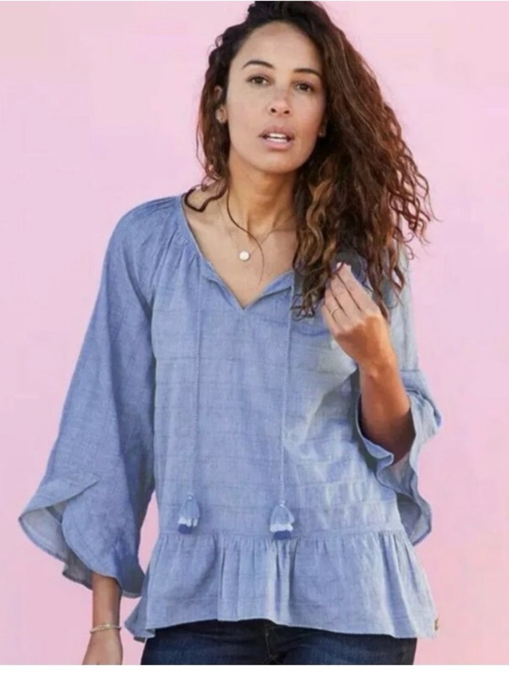 Matilda Jane Sky Blue Gauze Peasant Tunic with Tassel Medium
